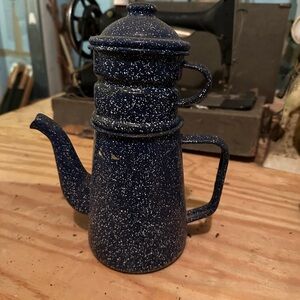Enamelware Blue Speckled French press Coffee Pot